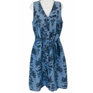 Vintage 90s Liz Claiborne Long Dress Linen Blend Blue Floral L